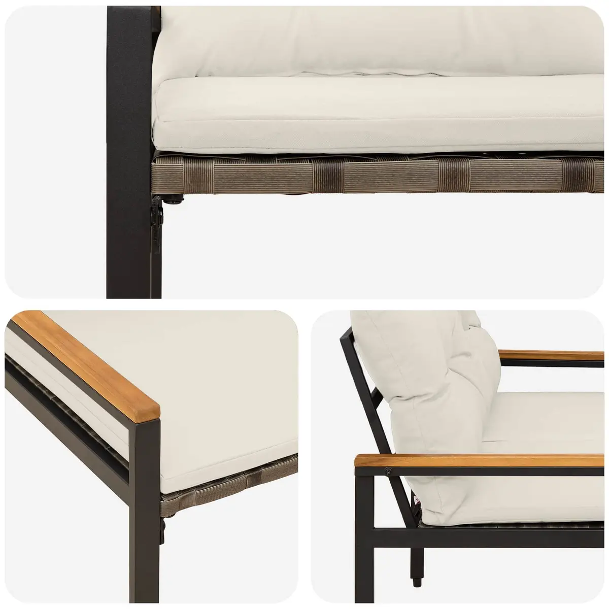 Outdoor Bench Garden Patio 2-Seater Poly Rattan Acacia Wood Backrest 116 x 67.5 x 72 cm