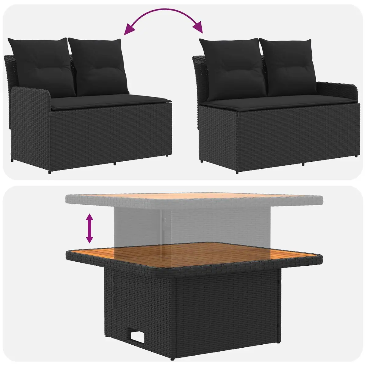 Outdoor Sectional Sofa with Adjustable Lift-Up Table