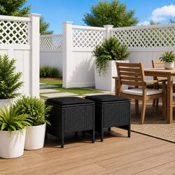 Specifications of Black Rattan Footstool: Dimensions and Materials