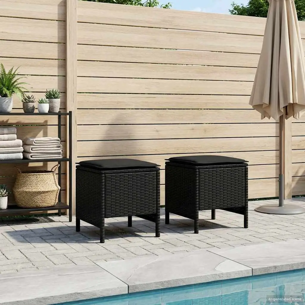 Garden Footstool Indoor Outdoor Seating Ottoman Black 38 x 38 x 45 cm