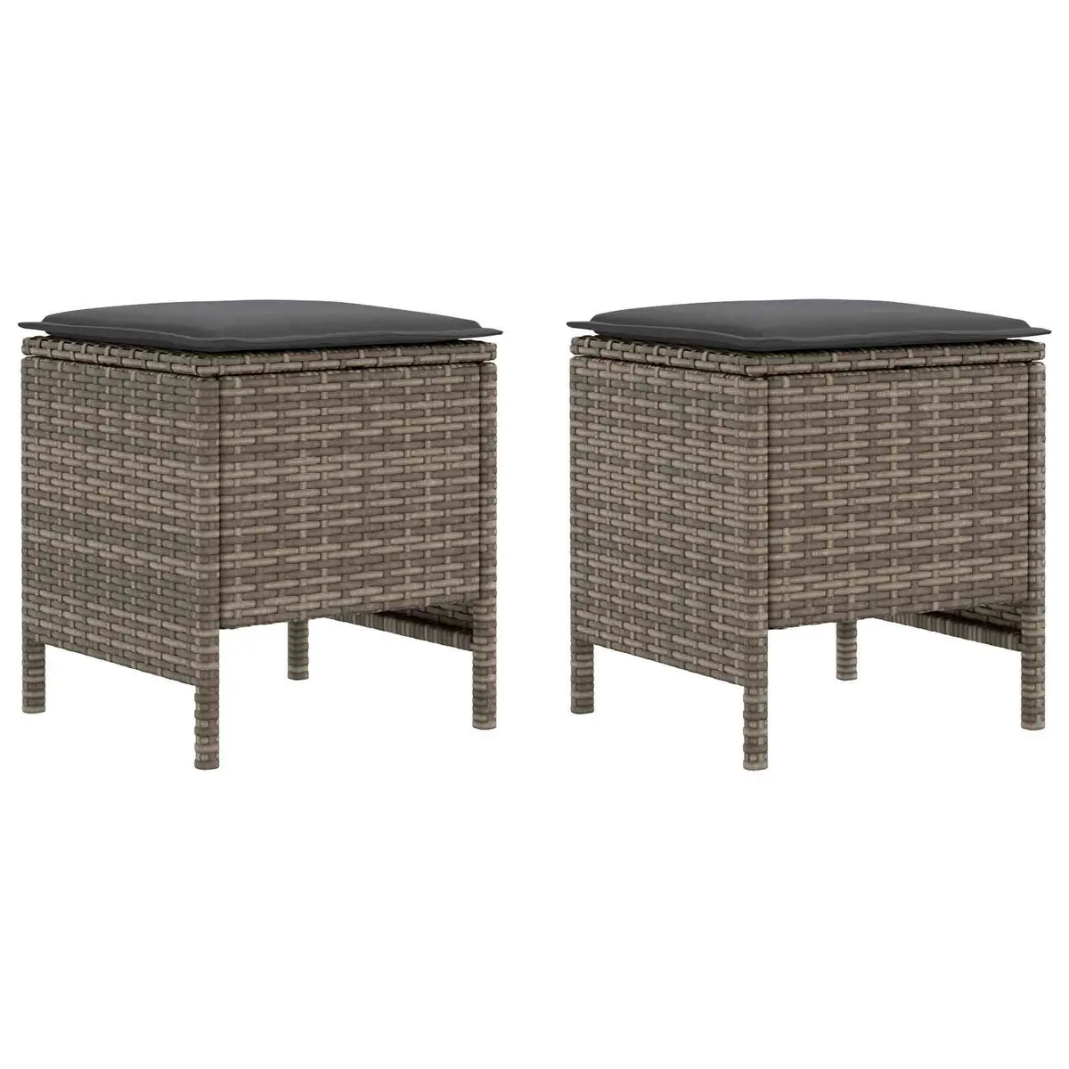 Garden Footstool Outdoor Indoor Seating 2 Piece Set Grey Rattan Frame Removable Cushion