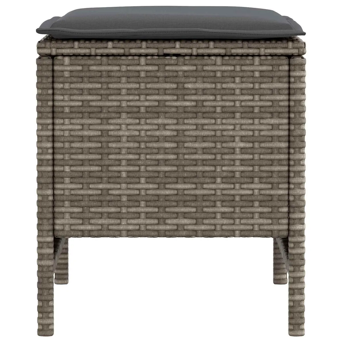 Garden Footstool Outdoor Indoor Seating 2 Piece Set Grey Rattan Frame Removable Cushion