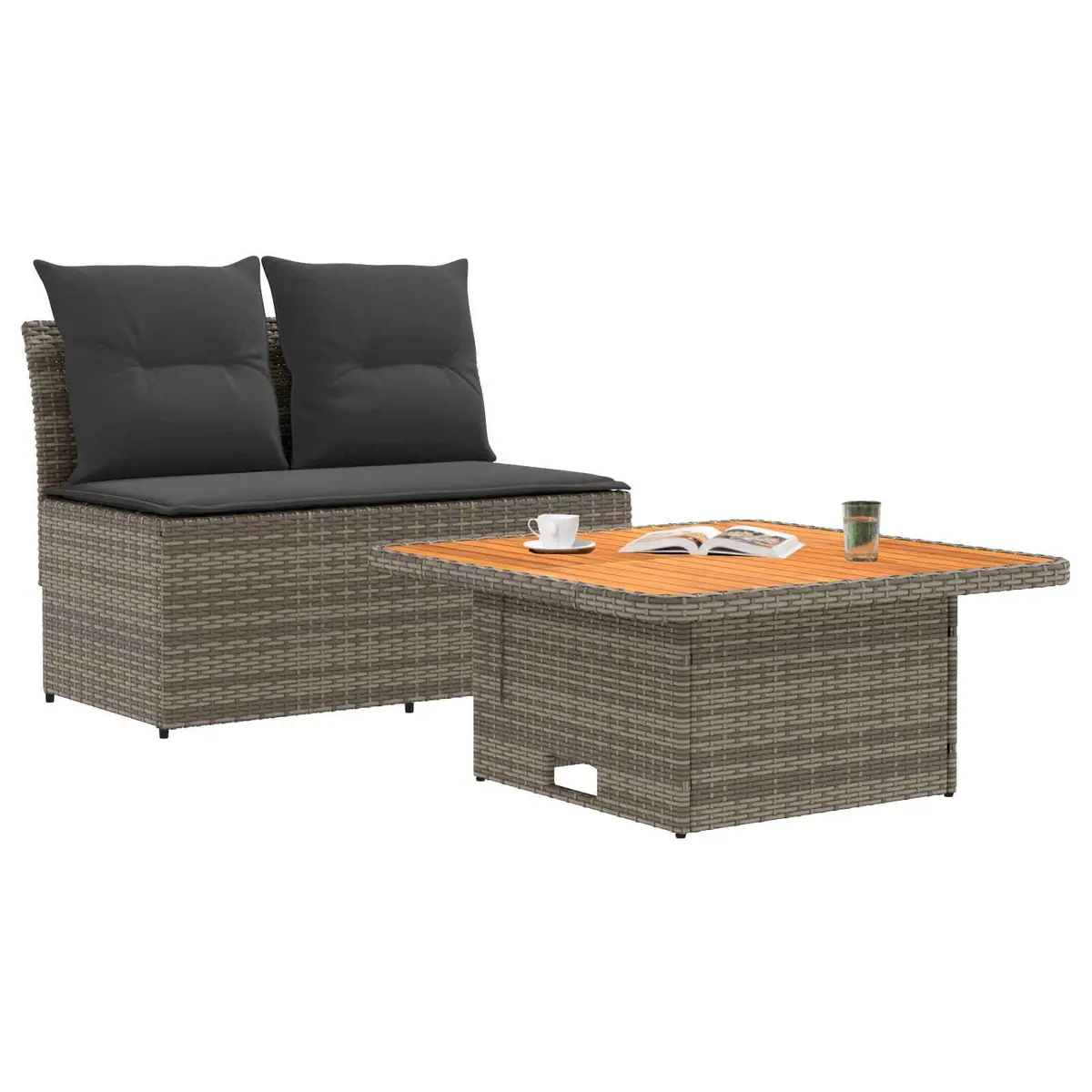 Outdoor Middle Sofa Sectional with Lift-up Table Grey
