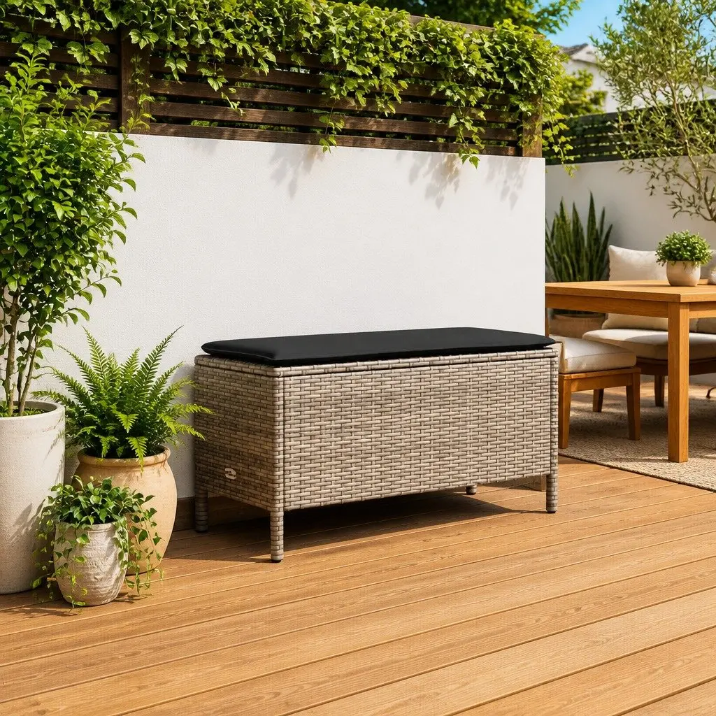 Footstool Ottoman Indoor Outdoor Garden Patio Grey 80 x 38 x 45 cm