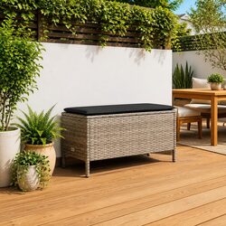 Garden Footstool Ottoman Grey Outdoor Indoor Patio Seating Rattan Cushion