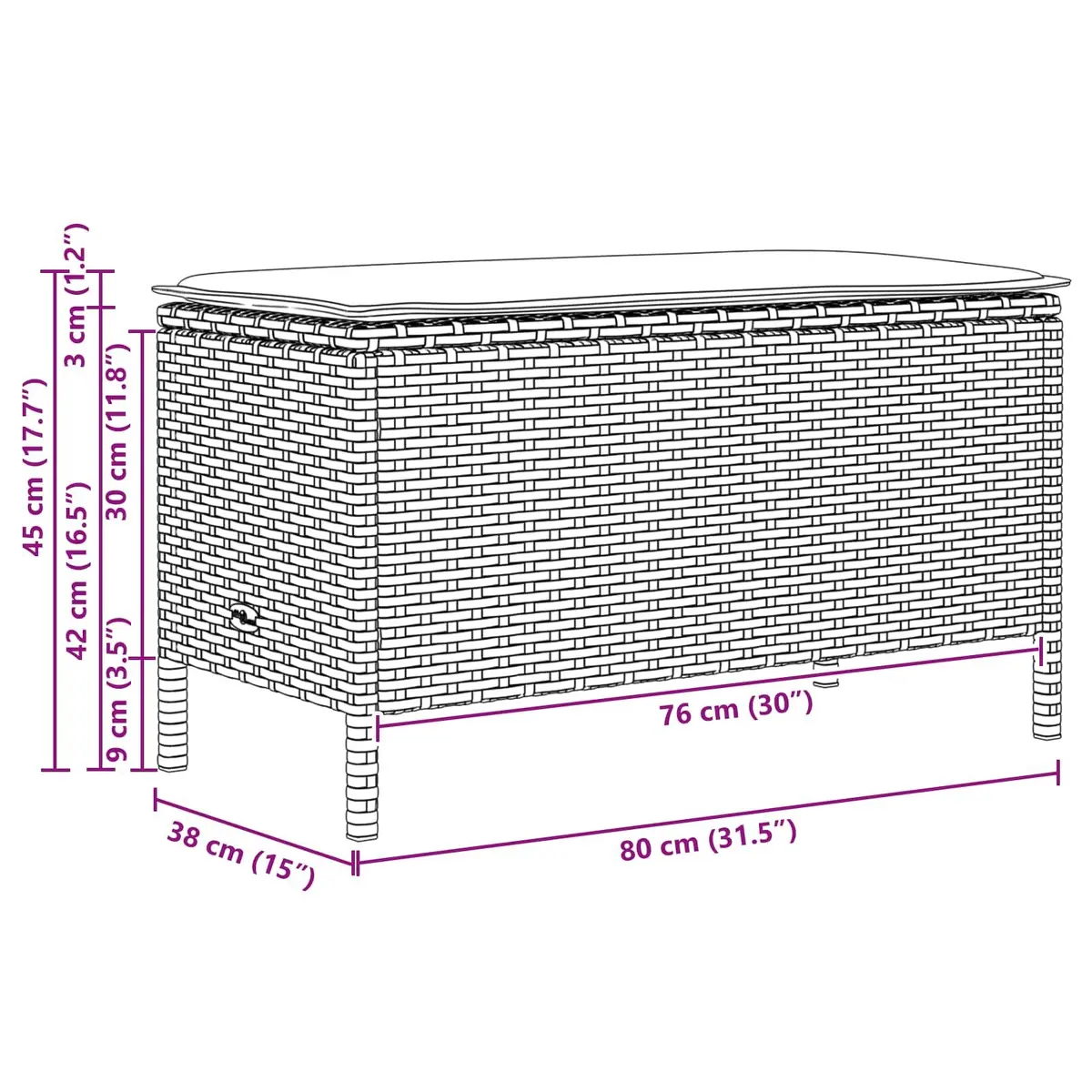 Footstool Ottoman Indoor Outdoor Garden Patio Grey 80 x 38 x 45 cm