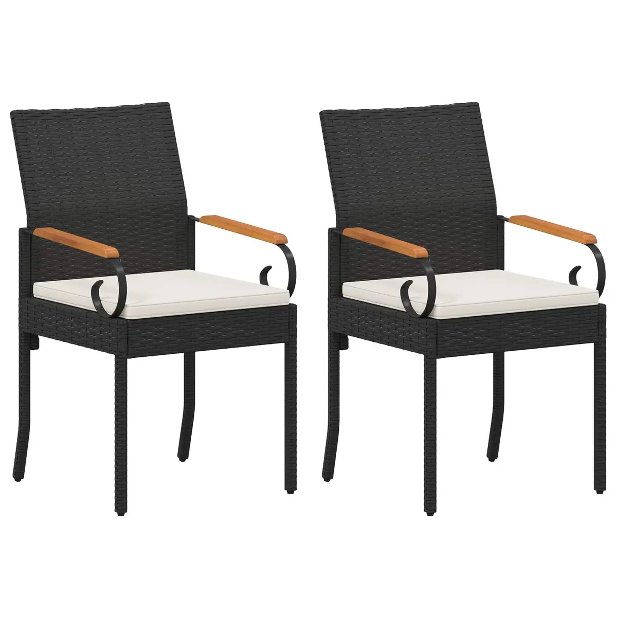 Outdoor Garden Chairs Set of 2 for Patio Black Weather Resistant Rattan with Cushions