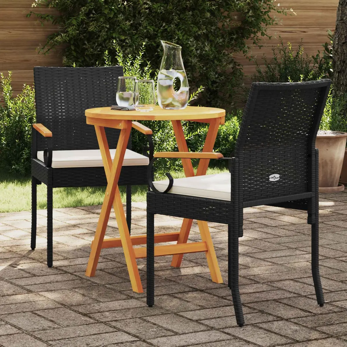 Outdoor Garden Chairs Set of 2 for Patio Black Weather Resistant Rattan with Cushions