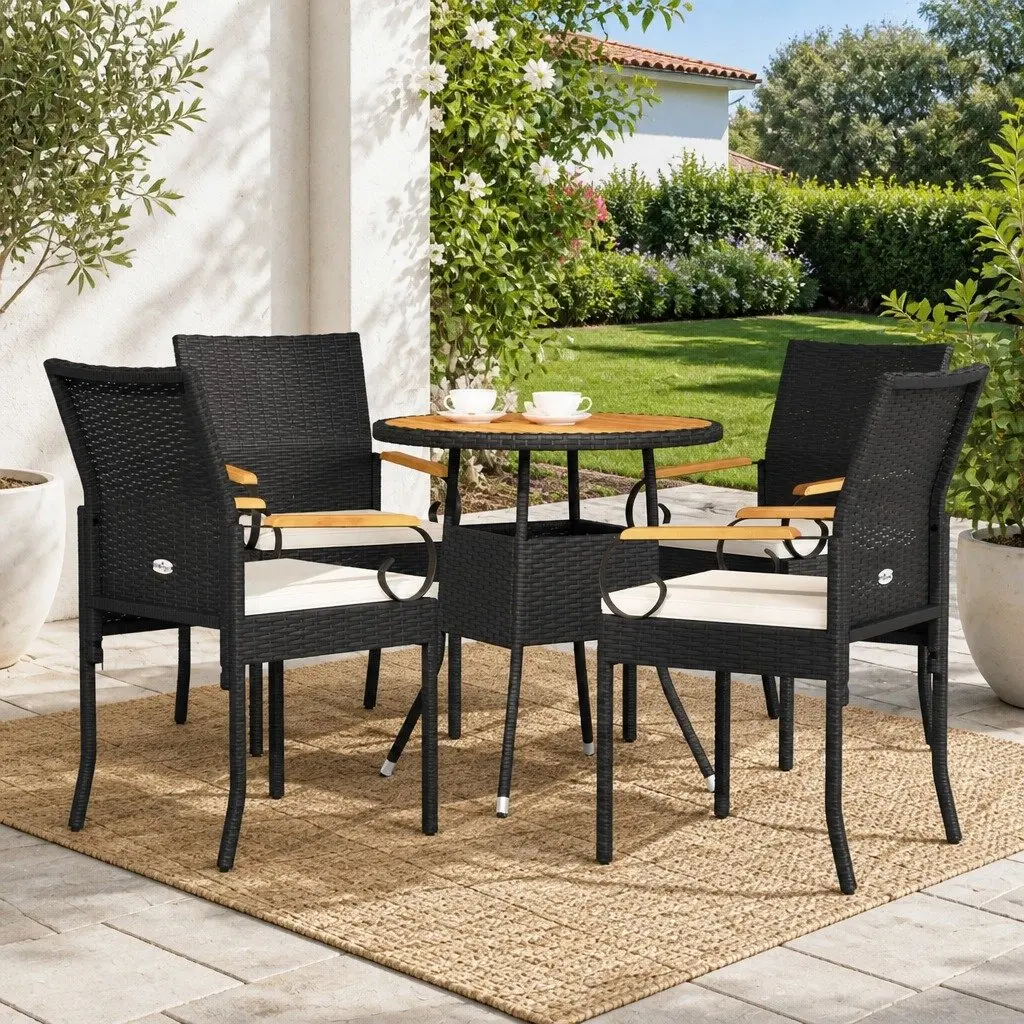 Outdoor Chairs Set of 4 Patio Garden Furniture Poly Rattan with Cushion