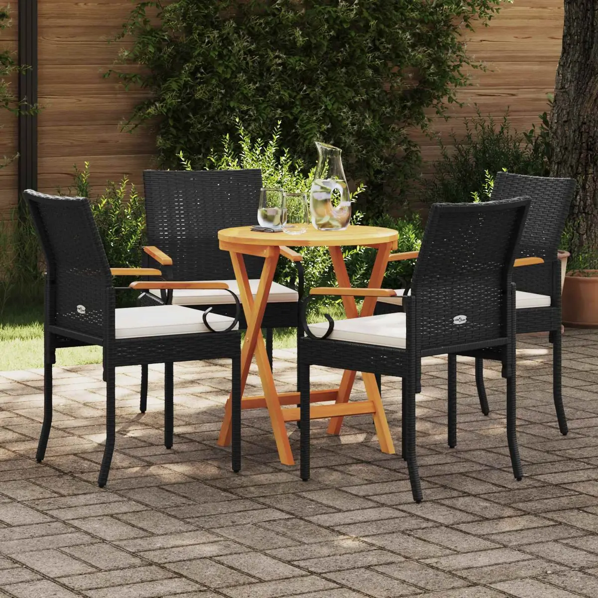 Outdoor Chairs Set of 4 Patio Garden Furniture Poly Rattan with Cushion