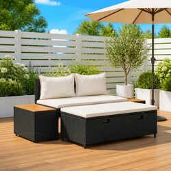 Outdoor Garden Bench Set: 4-Seater Black Rattan