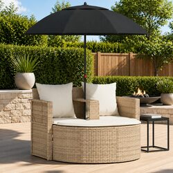 Garden Sofa Set 8 Piece Outdoor Lounge Furniture with Parasol Stool Beige