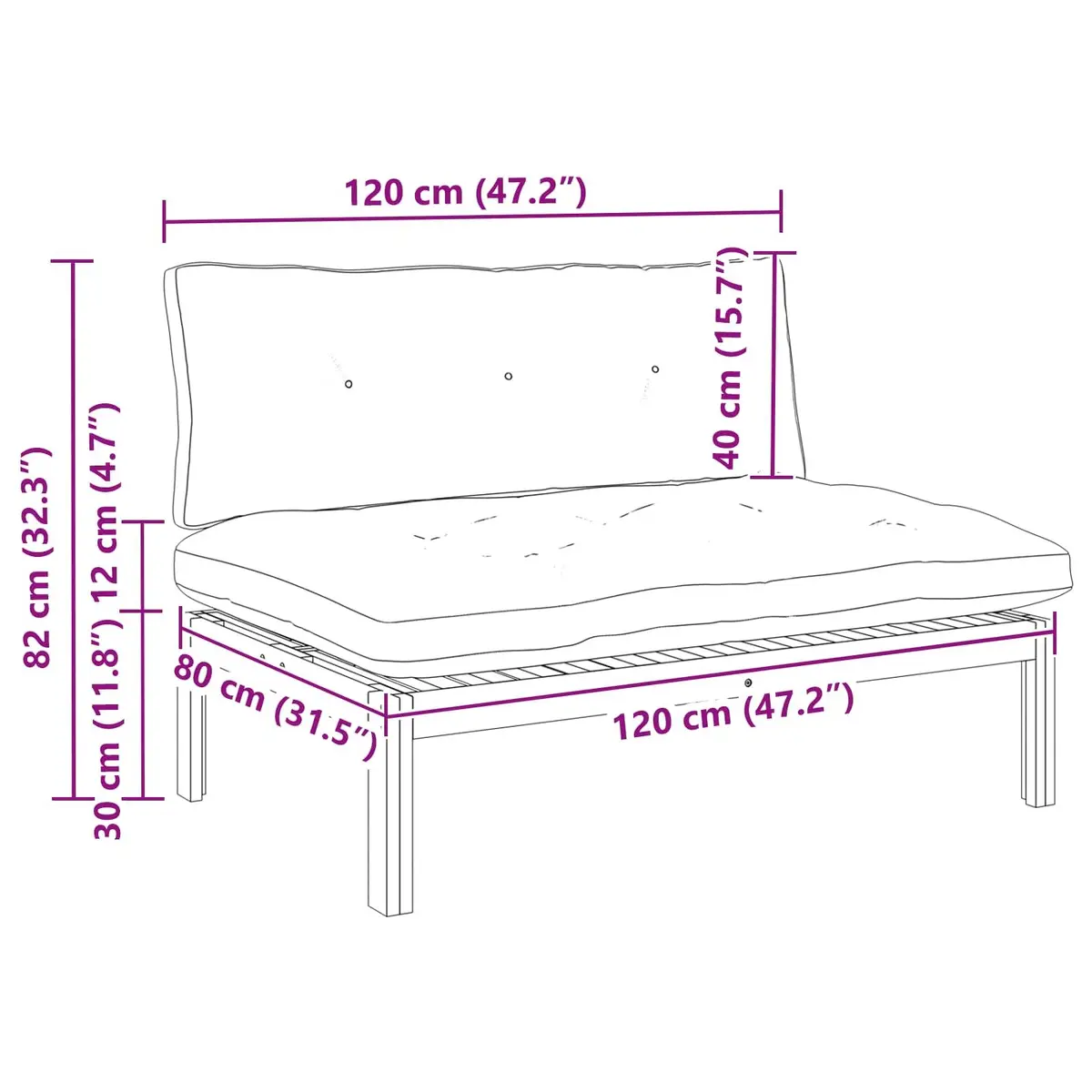 Middle Unit Sofa for Indoor and Outdoor Use Light Acacia Cream White