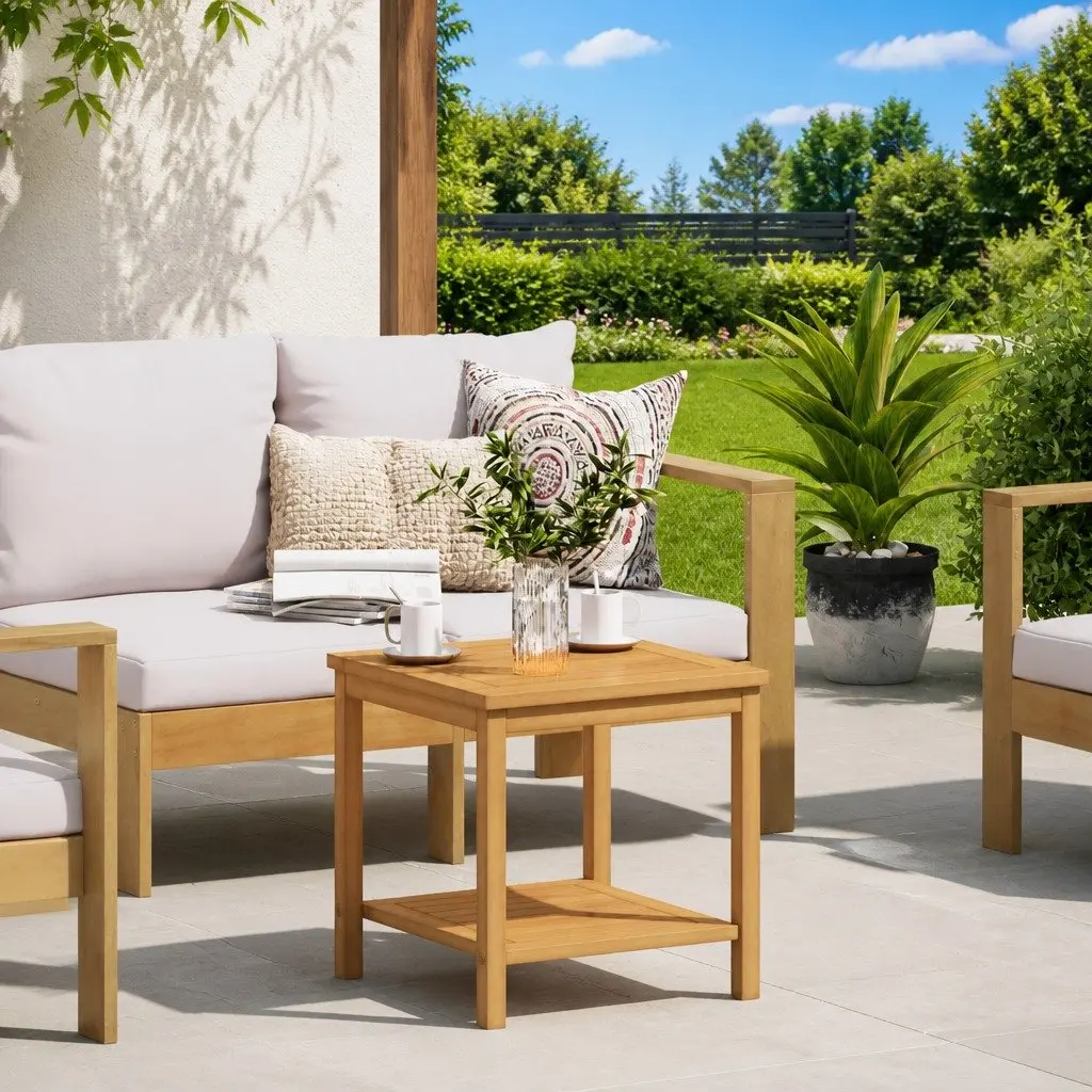 Solid Acacia Wood Side Table 45x45x45cm