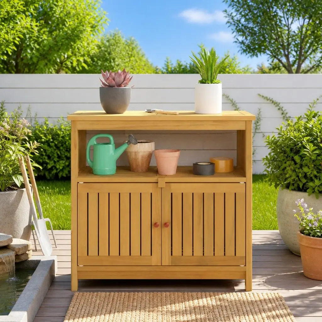 Garden Console Table Indoor Outdoor Rectangular Light Acacia 80 x 35 x 75 cm