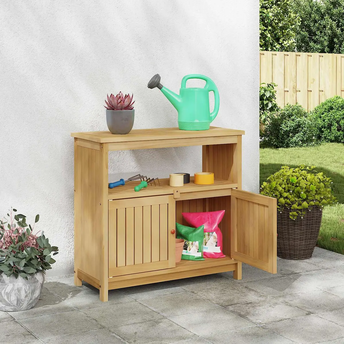 Garden Console Table Indoor Outdoor Rectangular Light Acacia 80 x 35 x 75 cm