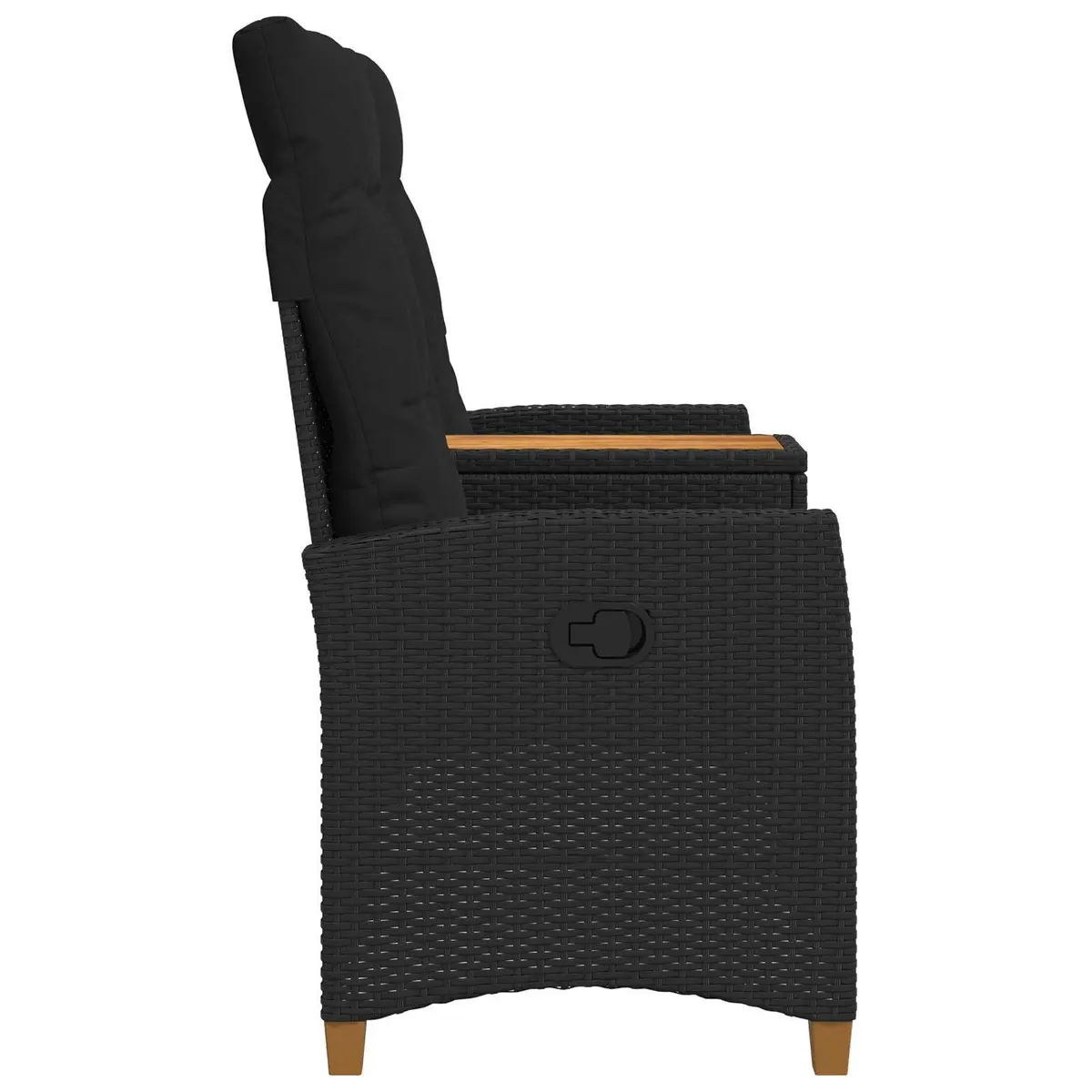 Outdoor Reclining Bench with Tea Table Garden Patio Seating Black Poly Rattan 126 x 65 x 112 cm