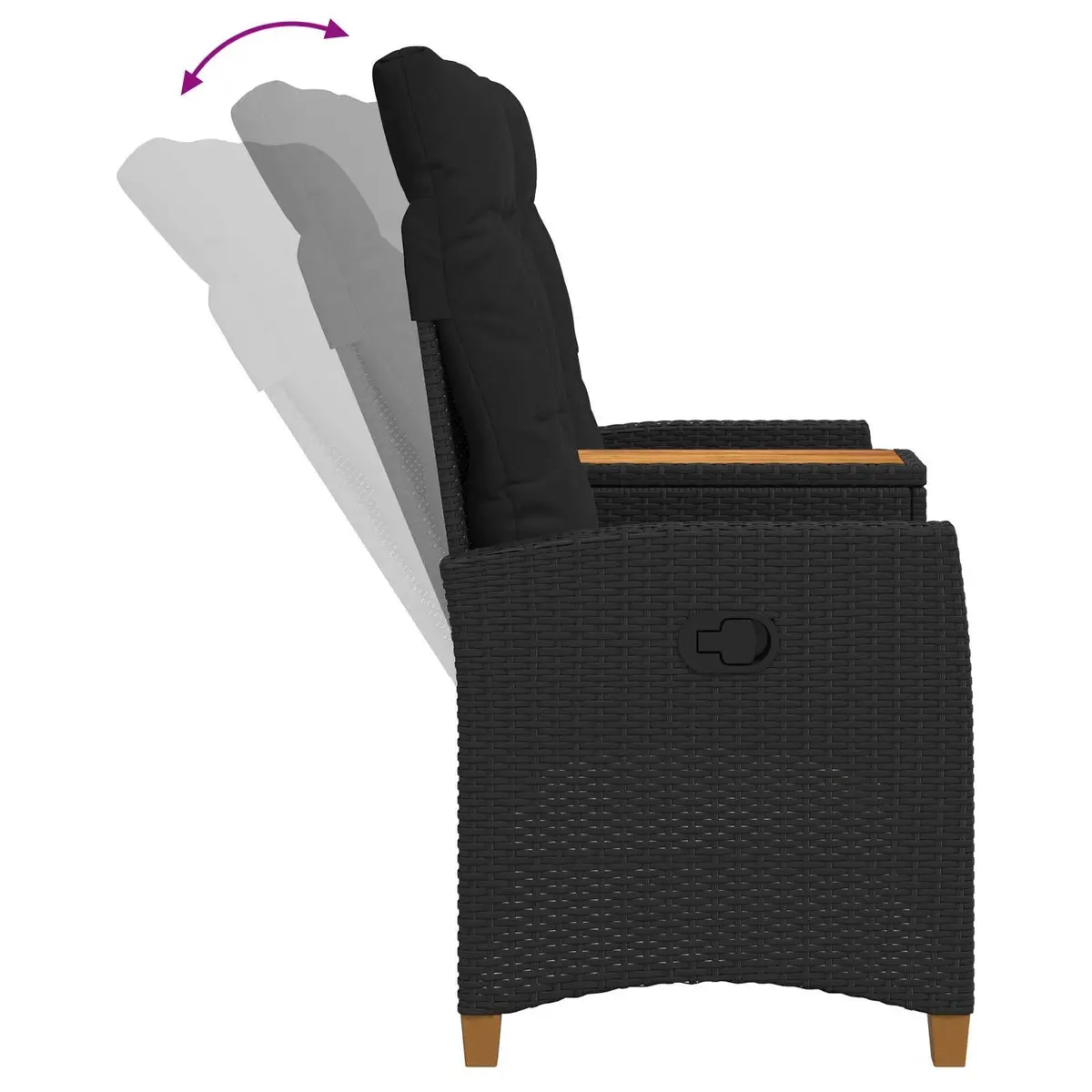 Outdoor Reclining Bench with Tea Table Garden Patio Seating Black Poly Rattan 126 x 65 x 112 cm