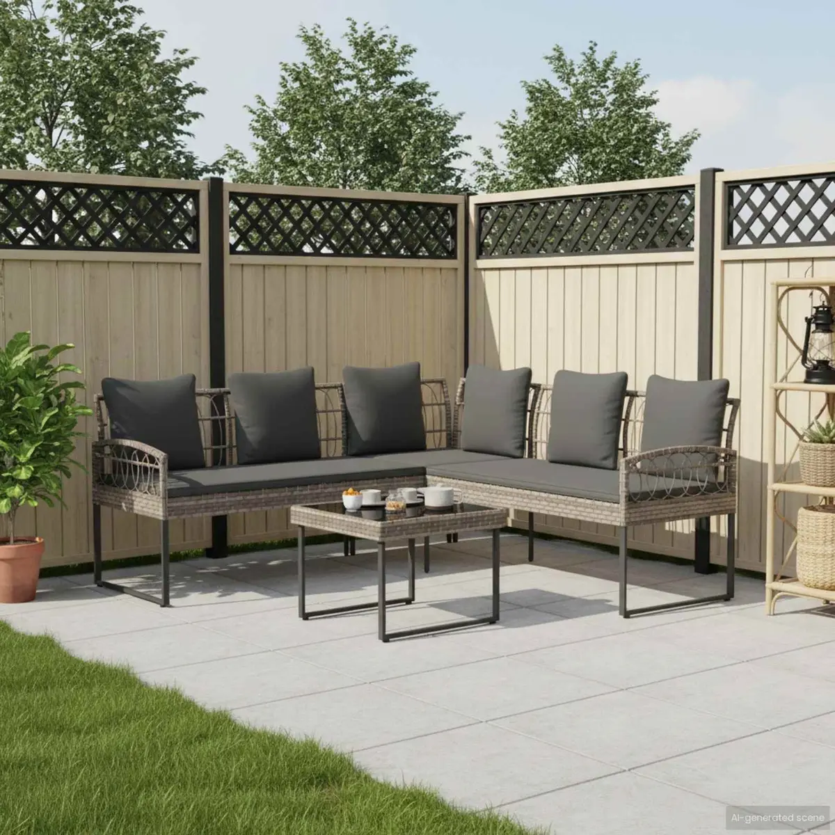 Garden Sofa Set 2 Pieces Grey Poly Rattan Steel Outdoor Patio