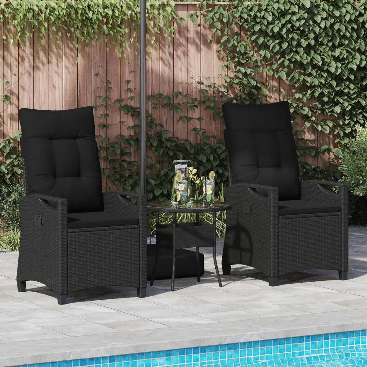 Outdoor Garden Chair 2 Piece Set Black Adjustable Backrest Patio