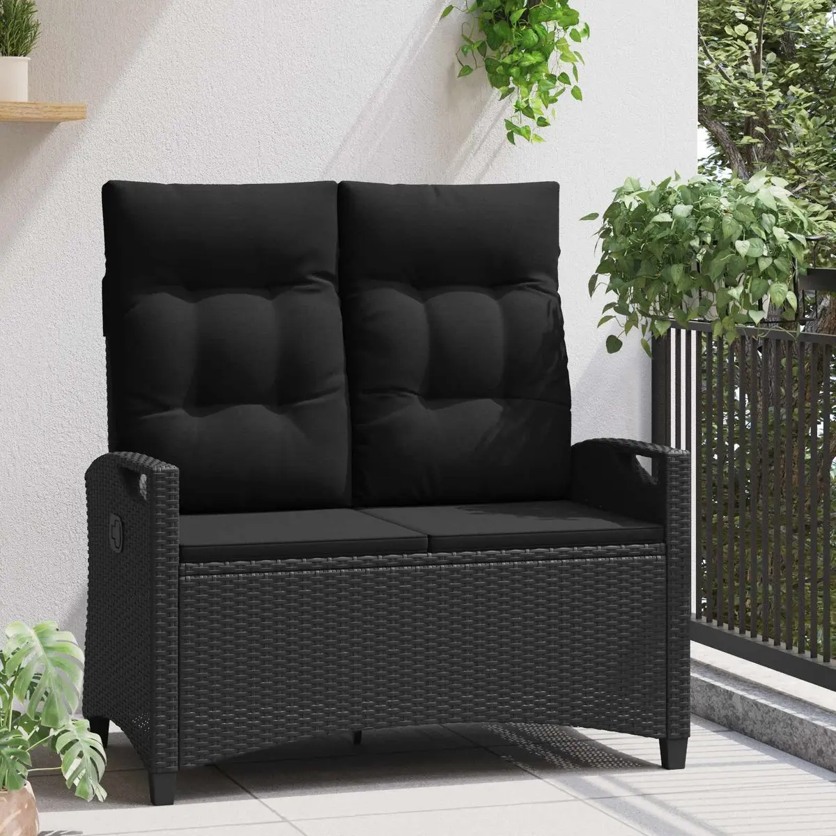 Outdoor Garden Bench Black Reclining Chair Patio Seating Lounger Adjustable
