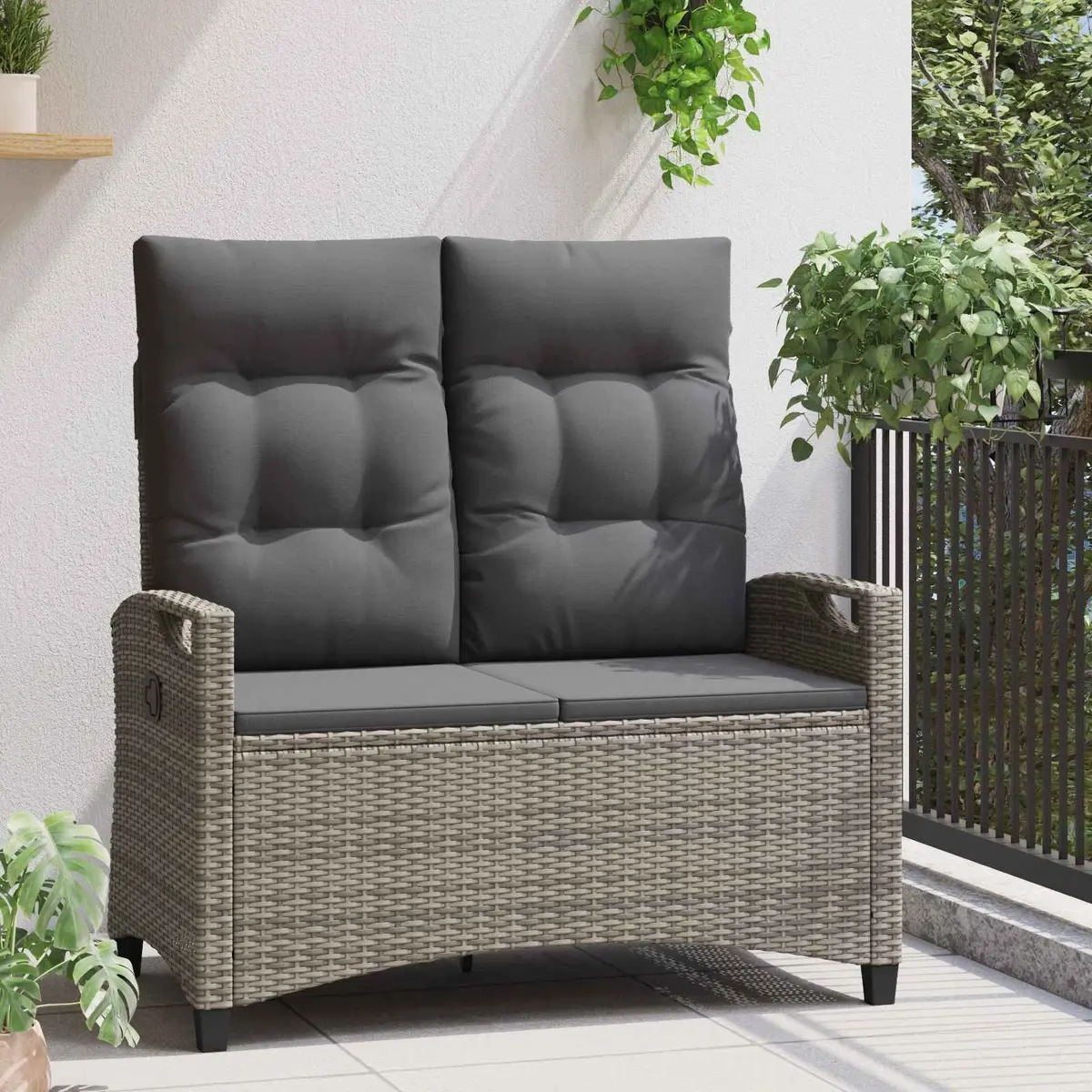 Reclining Garden Bench for Outdoor Use Adjustable Backrest Grey and Dark Grey