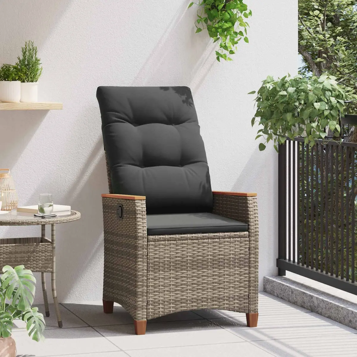 Reclining Garden Chair Outdoor Seating Grey Adjustable Backrest Patio Lounge