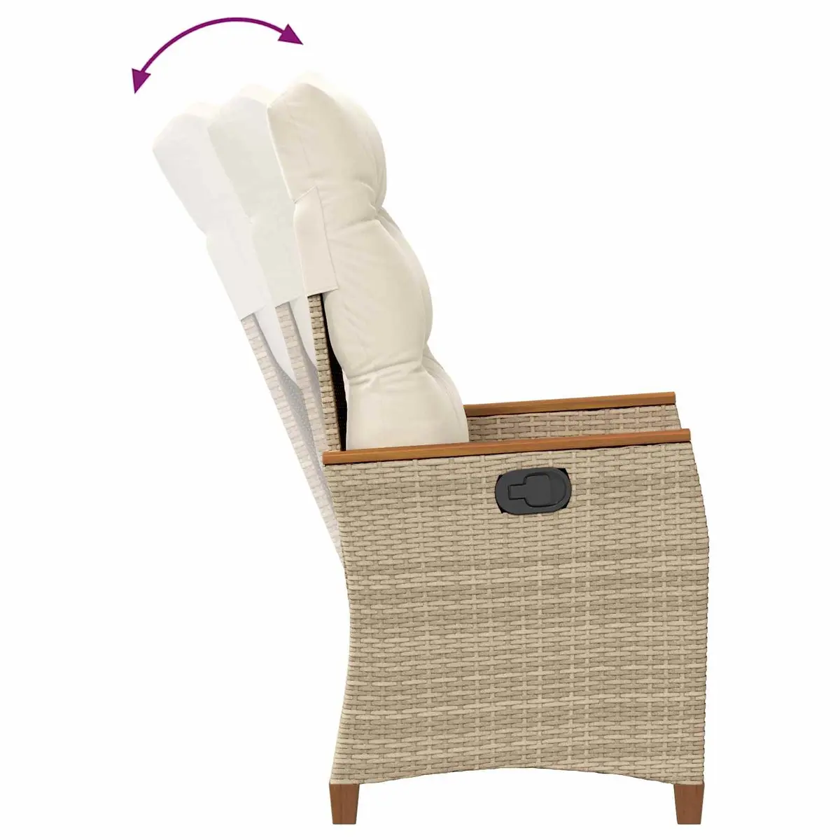 Reclining Garden Chair Outdoor Beige Adjustable Backrest Poly Rattan