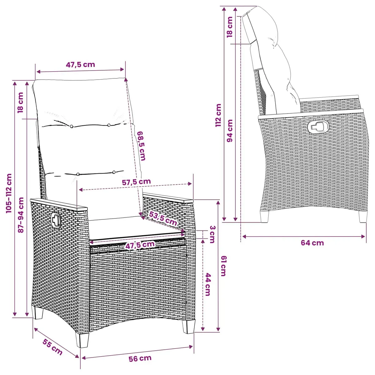 Reclining Garden Chair Outdoor Beige Adjustable Backrest Poly Rattan