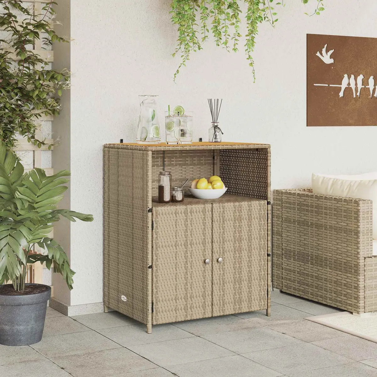 Rattan Cabinet Indoor Outdoor Beige 70 x 50 x 87 cm Storage Furniture