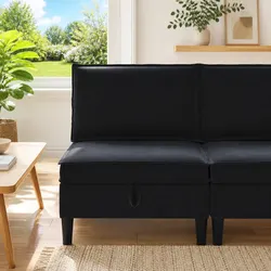 Black Velvet Sofa with Storage: Dimensions and Specs