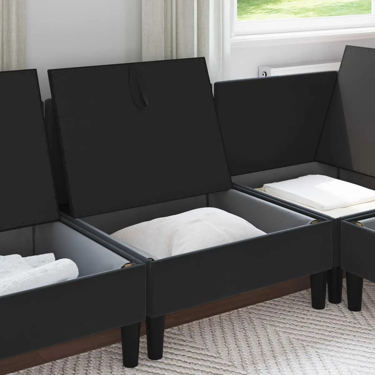 Sofa for Living Room Black Velvet Modern Size with Storage