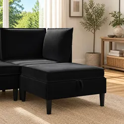 Black Velvet Sofa Stool with Storage Compartments