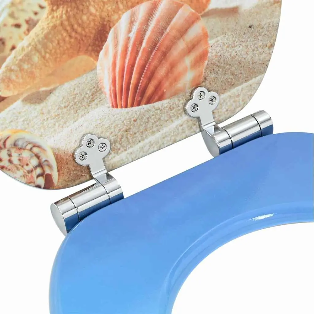 Toilet Seat Soft-Close Blue MDF Board Standard Fixing Non-Slip Bumpers Bathroom