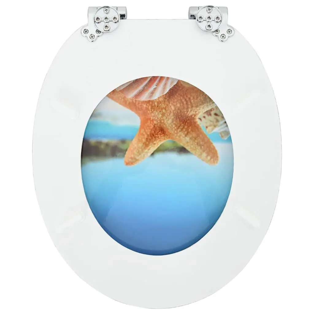 Toilet Seat Soft-Close Blue MDF Board Standard Fixing Non-Slip Bumpers Bathroom