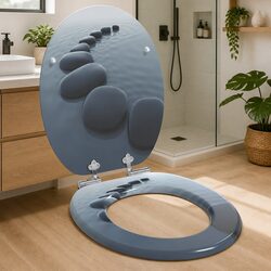 Grey Toilet Seat with Soft-Close Mechanism, 44 x 38 cm
