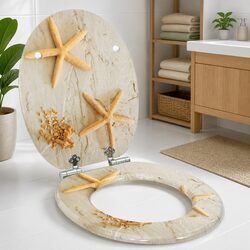 Soft-Close Toilet Seat Yellow White MDF 44 x 38 cm Bathroom Fixture Accessory