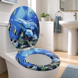 Soft-Close Toilet Seat Blue MDF Board Bathroom Fixture Easy Installation