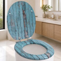 Soft-Close Toilet Seat Blue MDF 44 x 38 cm Bathroom Fixture Non-Slip Bumpers
