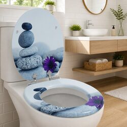 Toilet Seat Soft-Close Grey MDF Board Standard Fixing Non-Slip Bathroom