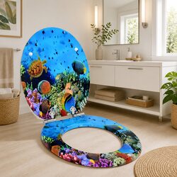 Toilet Seat Soft-Close Deep Sea Blue MDF Board 44 x 38 cm Bathroom Fixture
