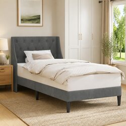 Grey Velvet Bed Frame with Dimensions 90 x 190 cm