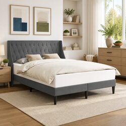 Bed Frame with Velvet Headboard Dark Grey 137 x 190 cm Modern Bedroom Furniture