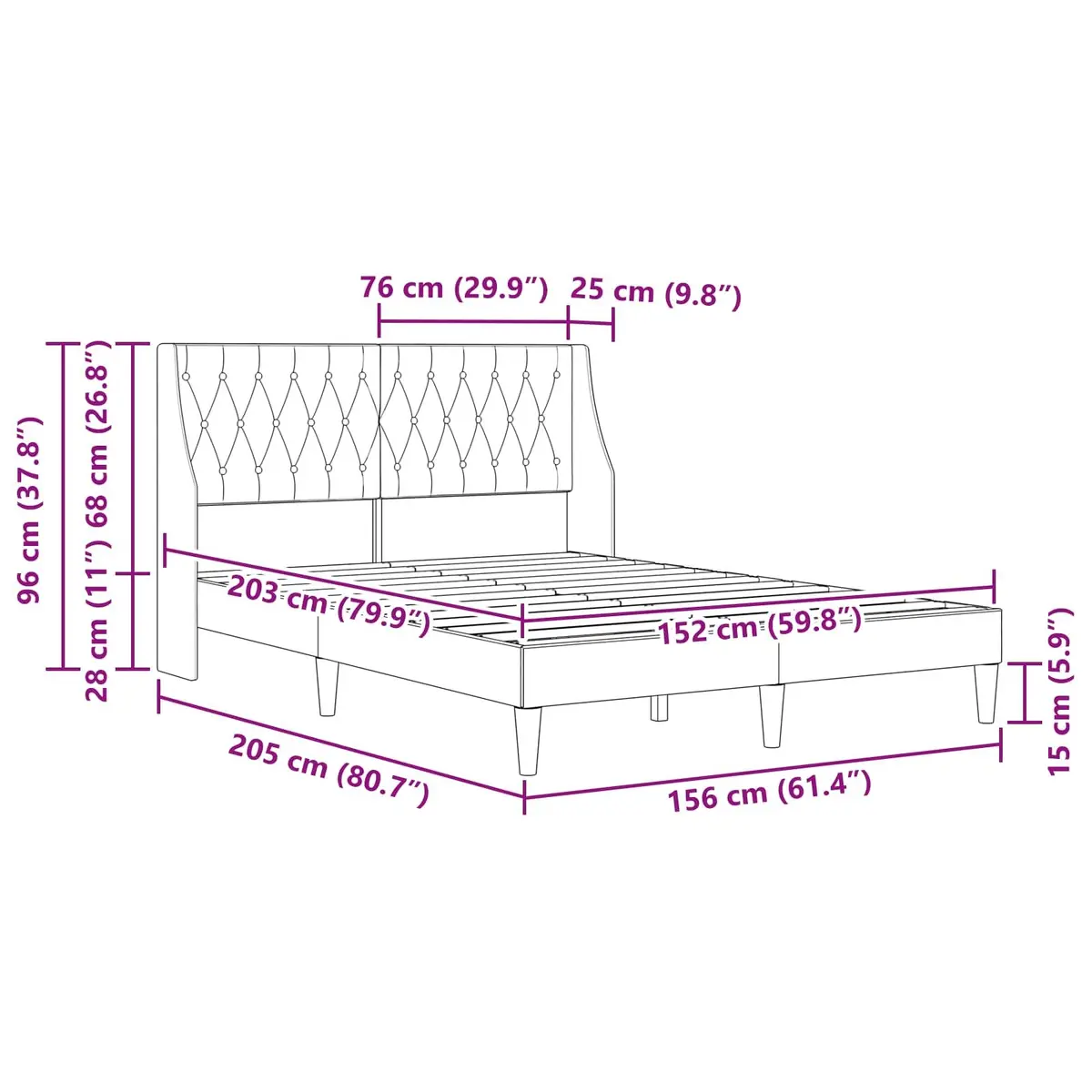 Bed Frame with Velvet Headboard for Bedroom Dark Grey 153 x 203 cm
