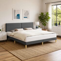 Grey Fabric Bed Frame with Headboard - 180 x 200 cm