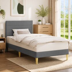 Fabric Upholstered Headboard Bed Frame Dark Grey 107 x 203 cm
