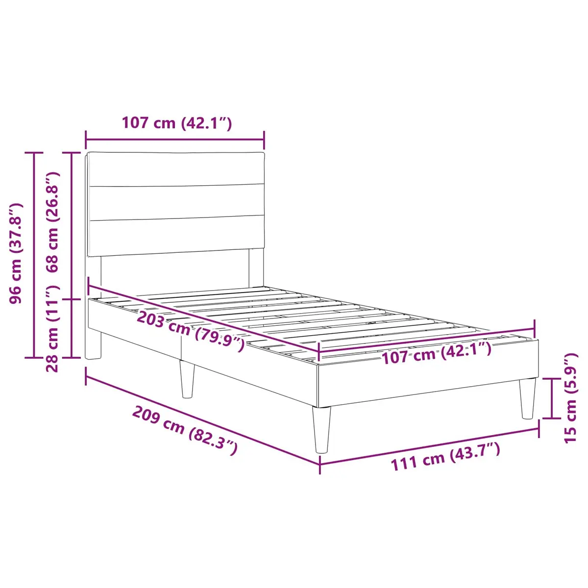 Bed Frame Indoor Bedroom Dark Grey 107 x 203 cm Modern