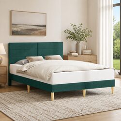 Dimensions: 153x203cm Bed Frame with Dark Grey Fabric Headboard
