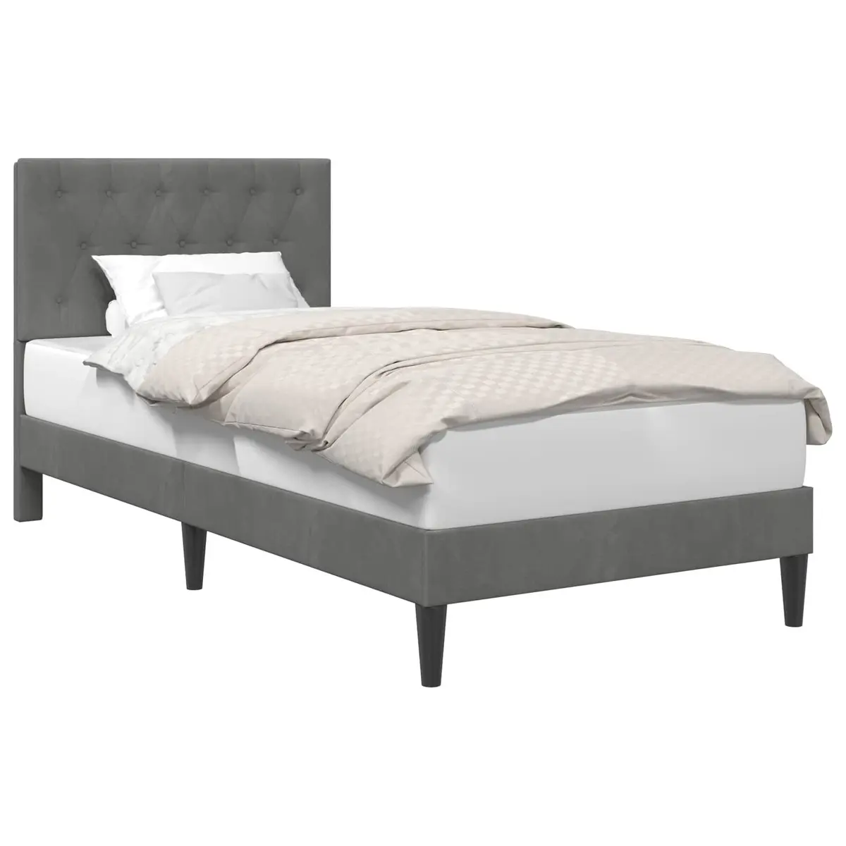 Bed Frame with Headboard Bedroom Dark Grey 90 x 190 cm Velvet Modern