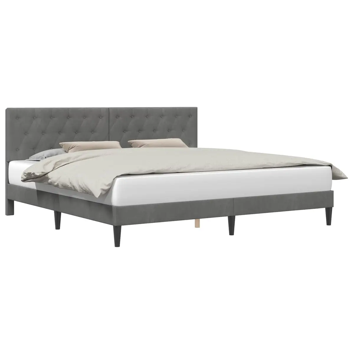Bed Frame with Headboard Grey 180 x 200 cm Velvet Modern Bedroom Furniture